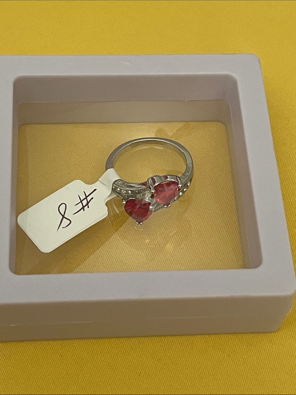 Silver Ring with Red Heart Gemstones